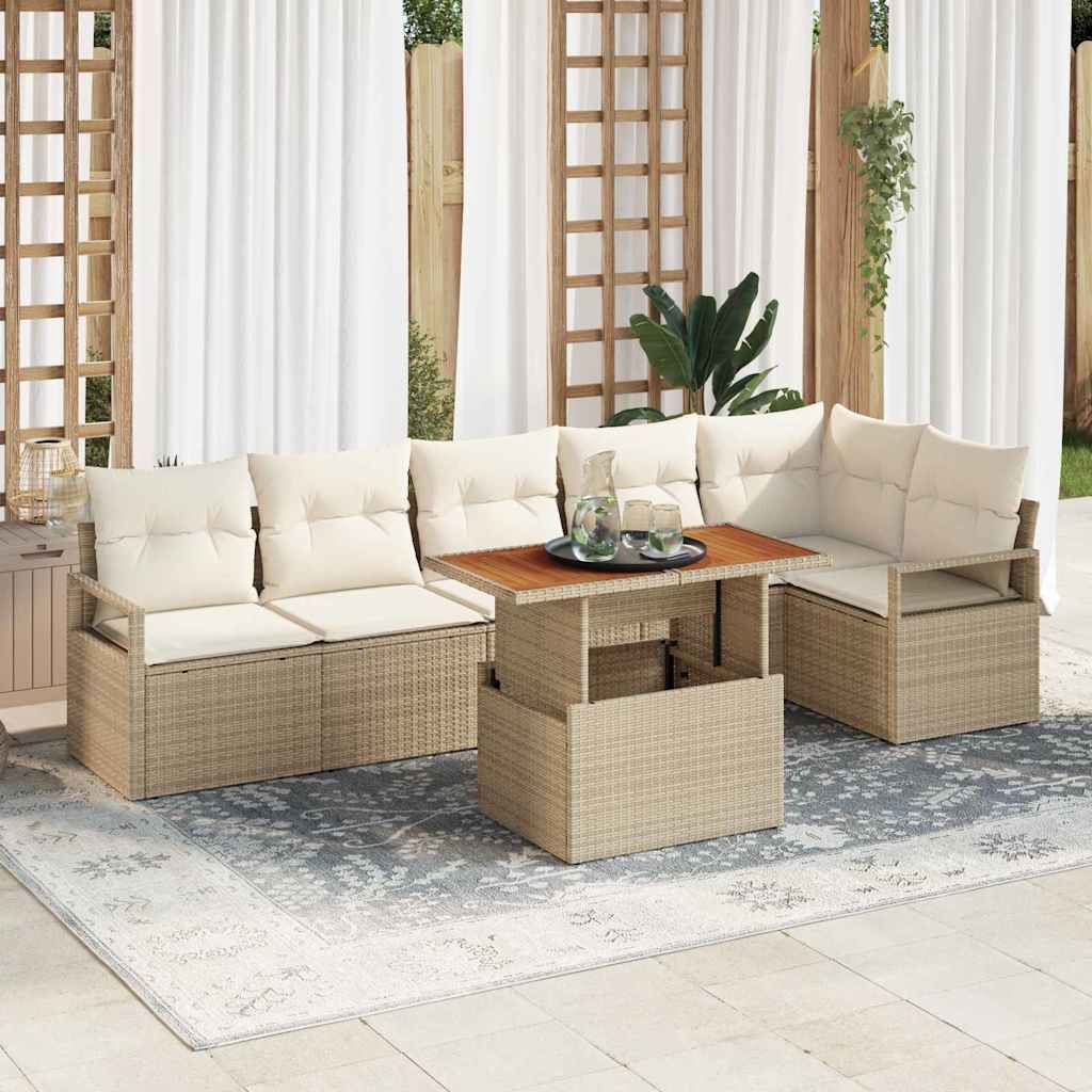 Set Divano da Giardino 7 pcs Beige Poly Rattan