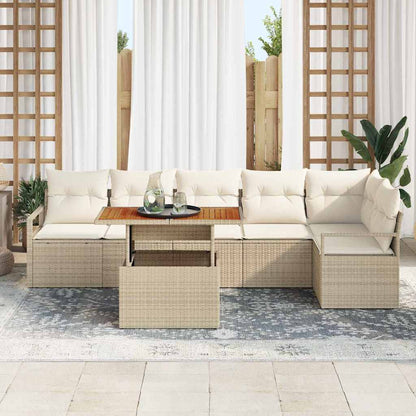Set Divano da Giardino 7 pcs Beige Poly Rattan