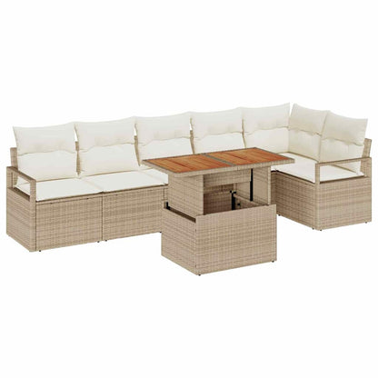 Set Divano da Giardino 7 pcs Beige Poly Rattan