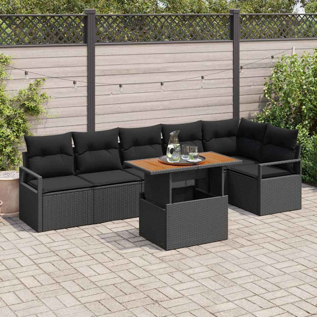 Set Divano da Giardino con archiviazione 7 pcs Nero Poly Rattan - homemem39