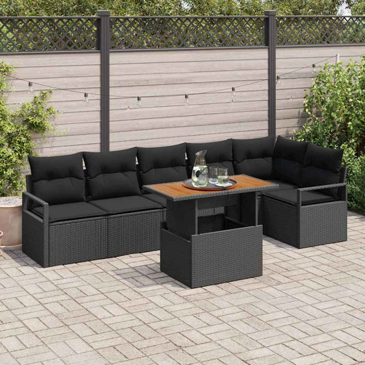 Set Divano da Giardino con archiviazione 7 pcs Nero Poly Rattan - homemem39