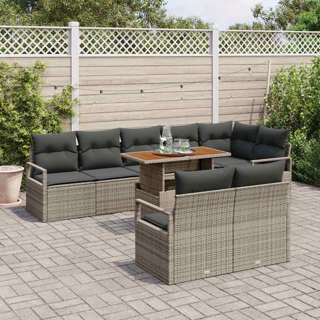 Set Divano da Giardino 9 pcs Grigio Poly Rattan