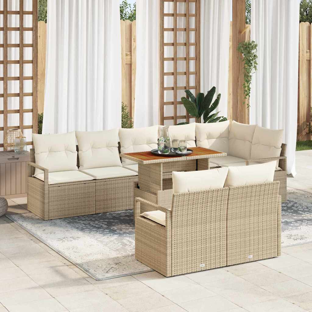 Set Divano da Giardino 9 pcs Beige Poly Rattan