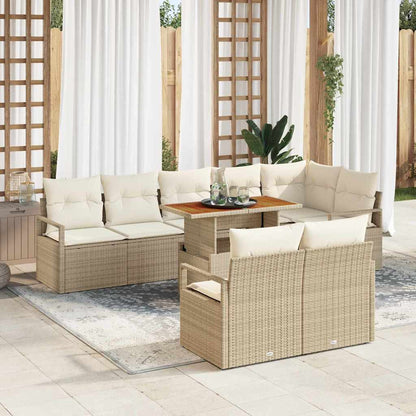 Set Divano da Giardino 9 pcs Beige Poly Rattan