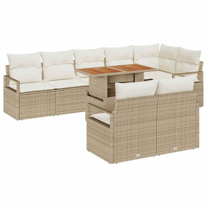 Set Divano da Giardino 9 pcs Beige Poly Rattan