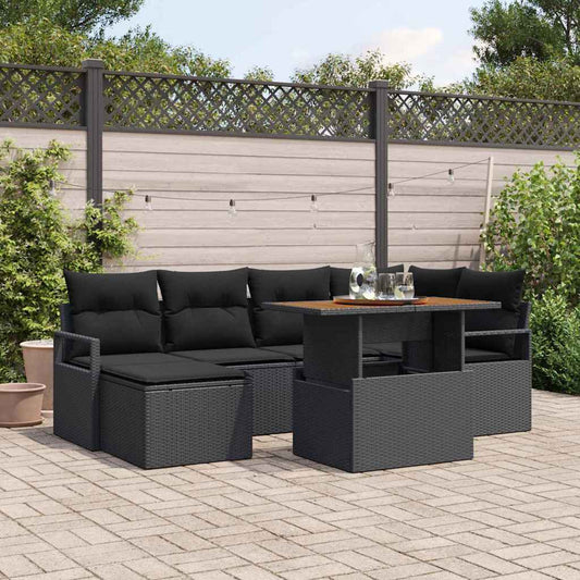 Set Divano da Giardino con archiviazione 7 pcs Nero Poly Rattan