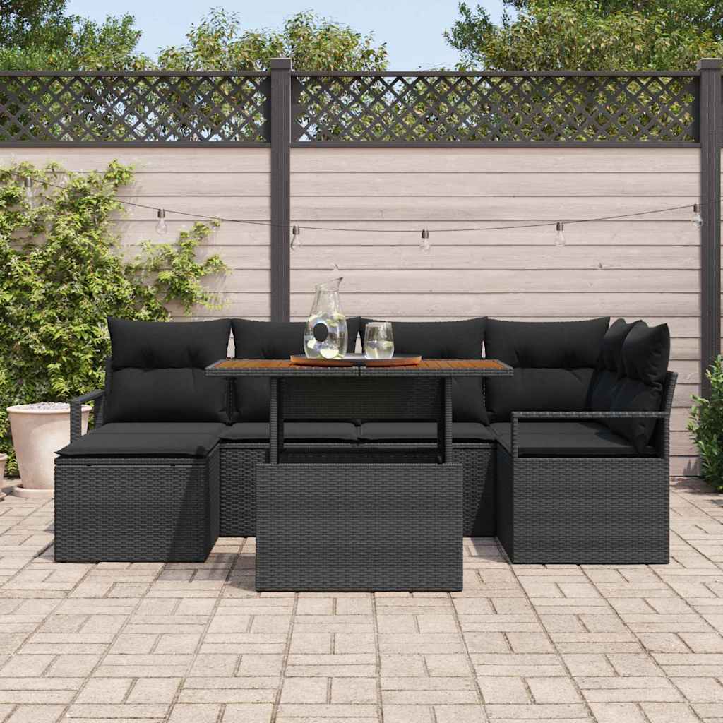 Set Divano da Giardino con archiviazione 7 pcs Nero Poly Rattan