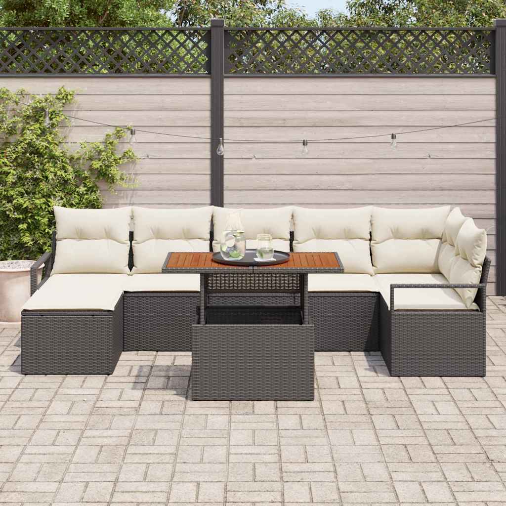 Set Divano da Giardino con archiviazione 8 pcs Nero Poly Rattan