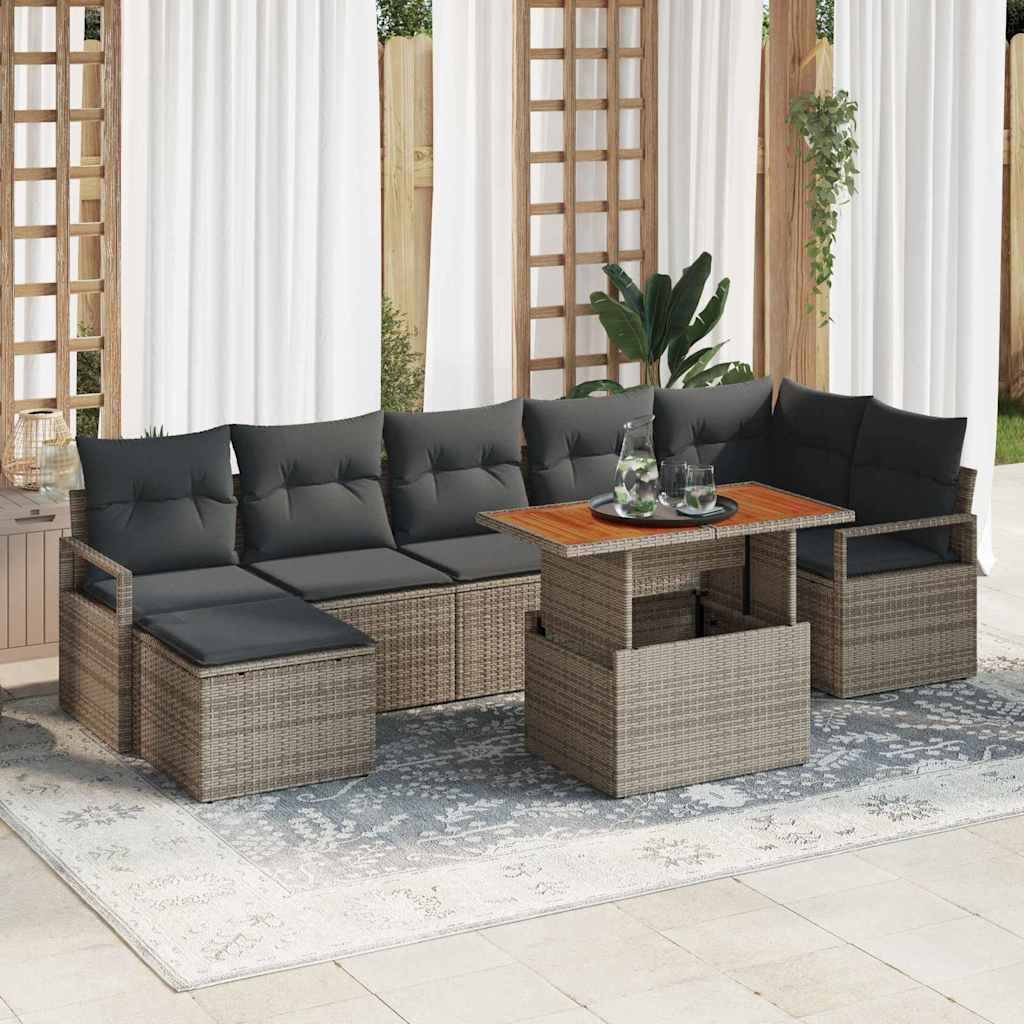 Set Divano da Giardino 8 pcs Grigio Poly Rattan