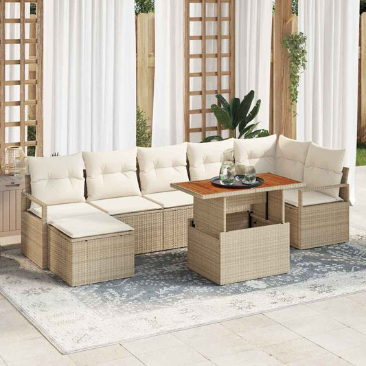 Set Divano da Giardino 8 pcs Beige Poly Rattan