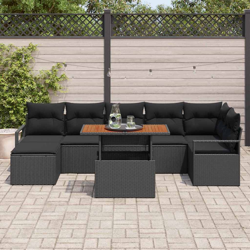 Set Divano da Giardino con archiviazione 8 pcs Nero Poly Rattan | homemem39