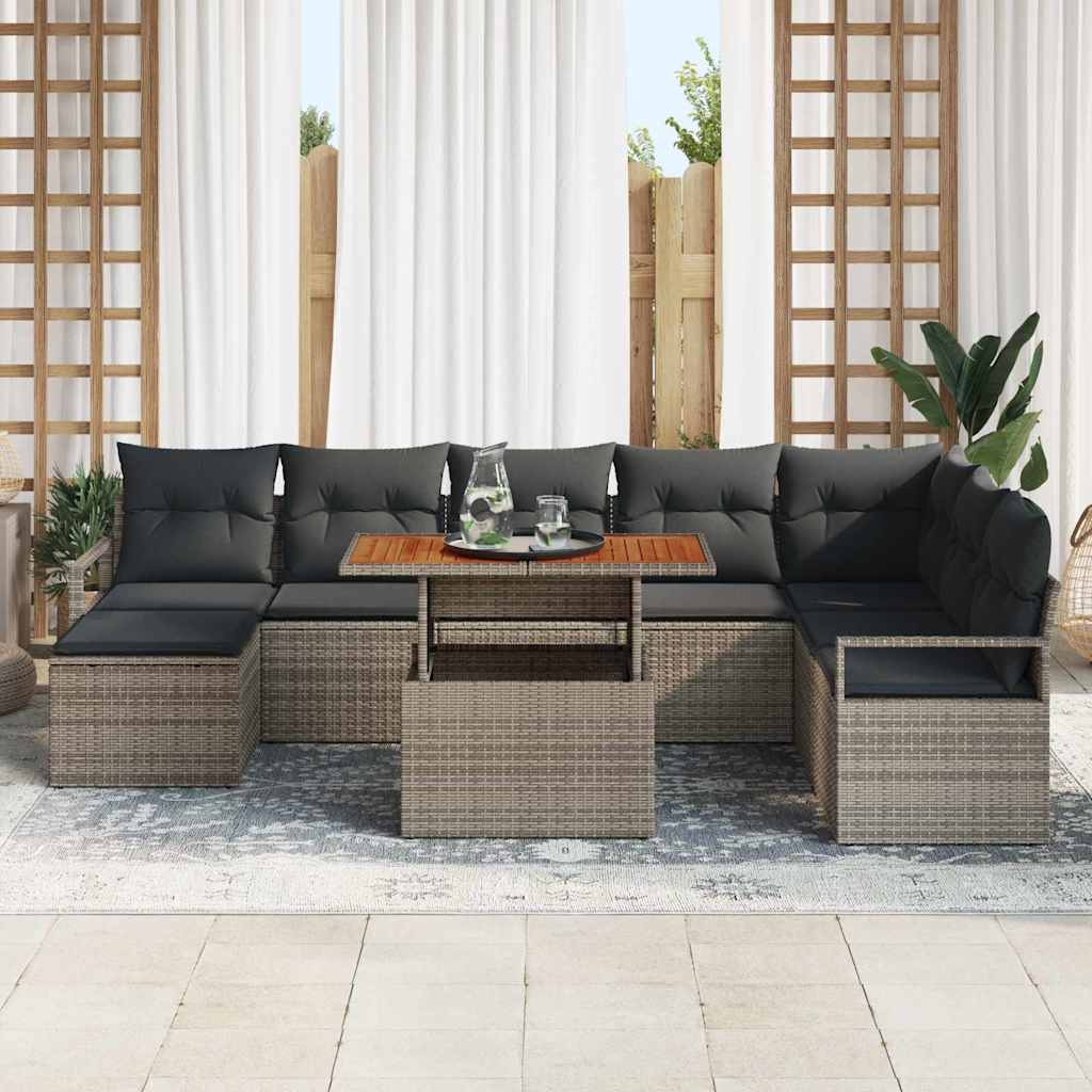Set Divano da Giardino 9 pcs Grigio Poly Rattan