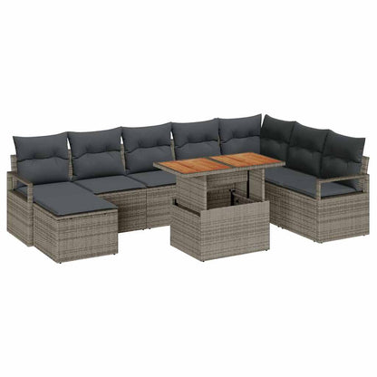 Set Divano da Giardino 9 pcs Grigio Poly Rattan