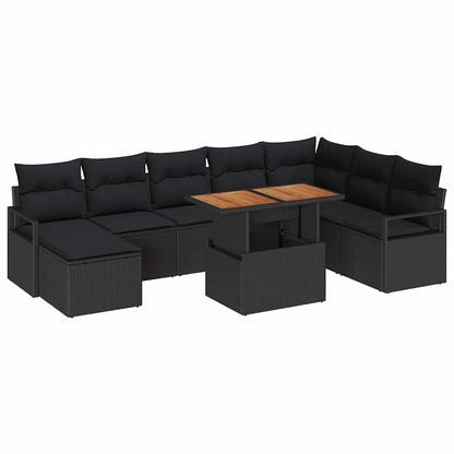 Set Divano da Giardino con archiviazione 9 pcs Nero Poly Rattan | homemem39
