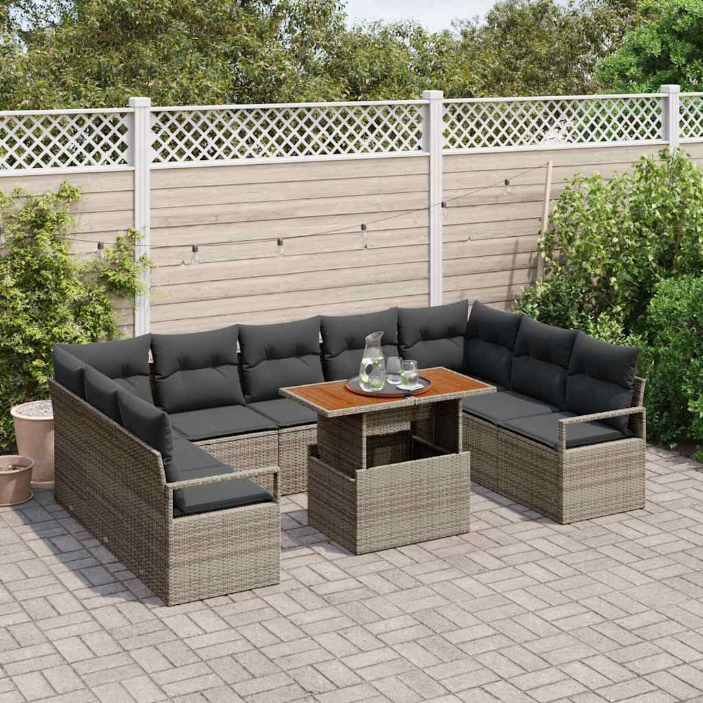 Set Divano da Giardino 10 pcs Grigio Poly Rattan