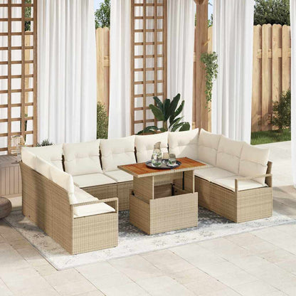 Set Divano da Giardino 10 pcs Beige Poly Rattan