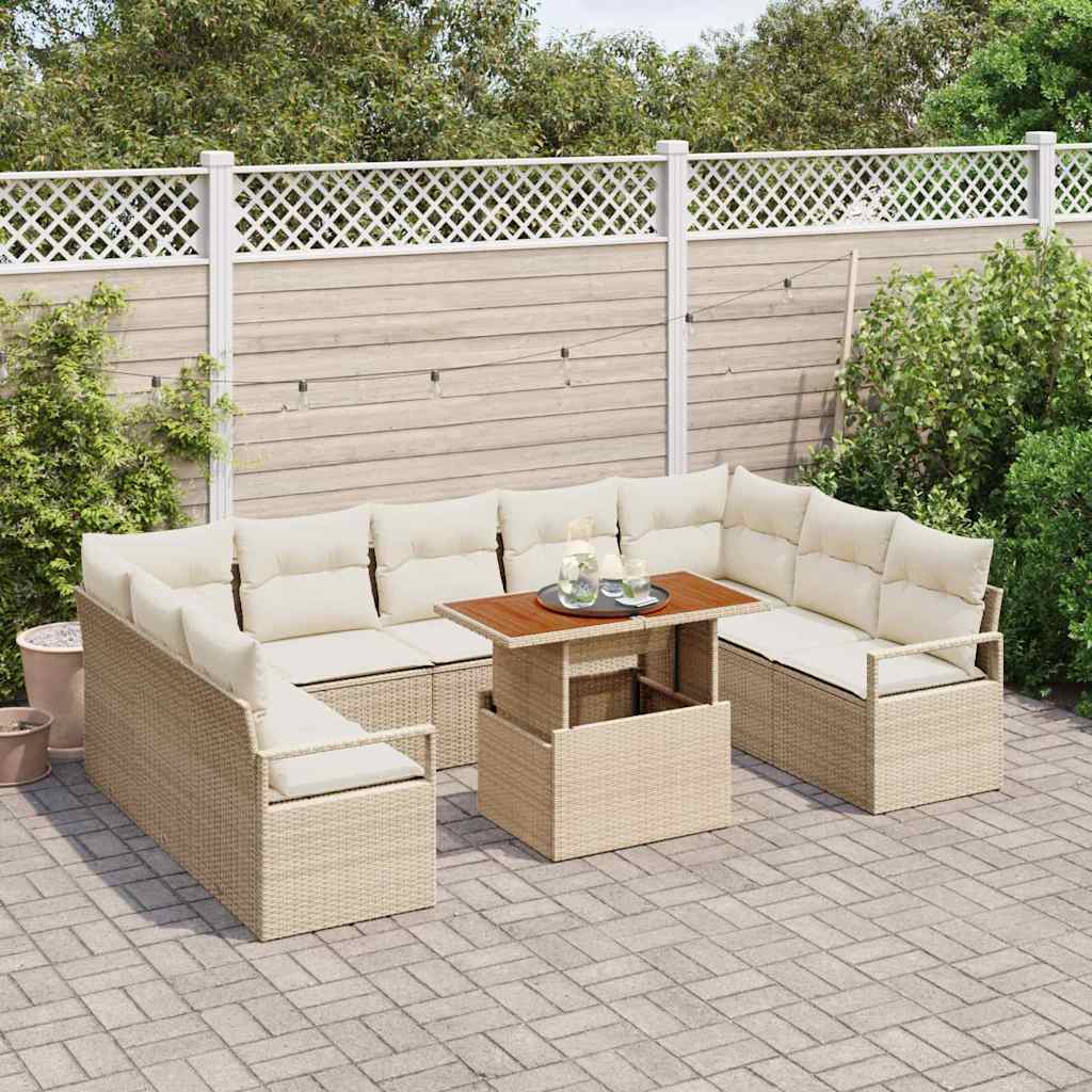 Set Divano da Giardino 10 pcs Beige Poly Rattan