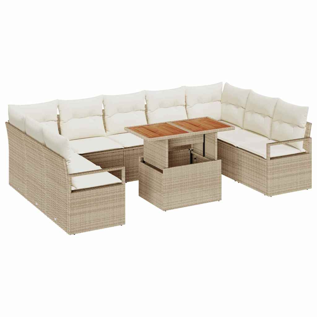 Set Divano da Giardino 10 pcs Beige Poly Rattan