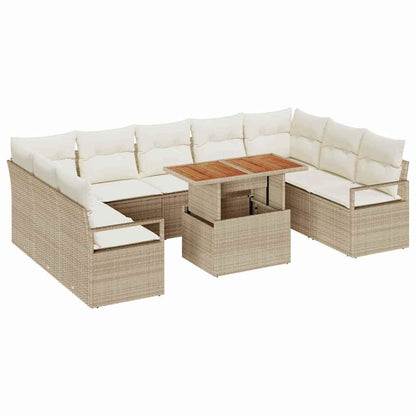 Set Divano da Giardino 10 pcs Beige Poly Rattan