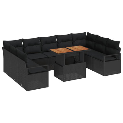 Set Divano da Giardino 10 pcs Nero Poly Rattan