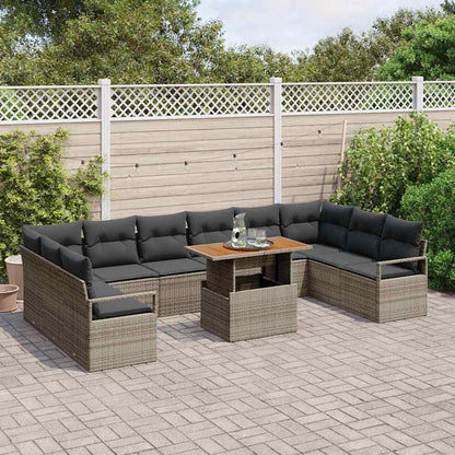 Set Divano da Giardino 11 pcs Grigio Poly Rattan
