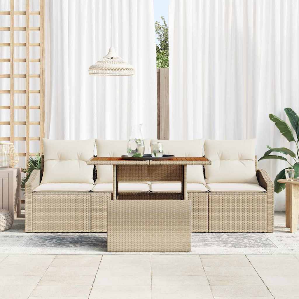 Set Divano da Giardino 5 pcs Beige Poly Rattan