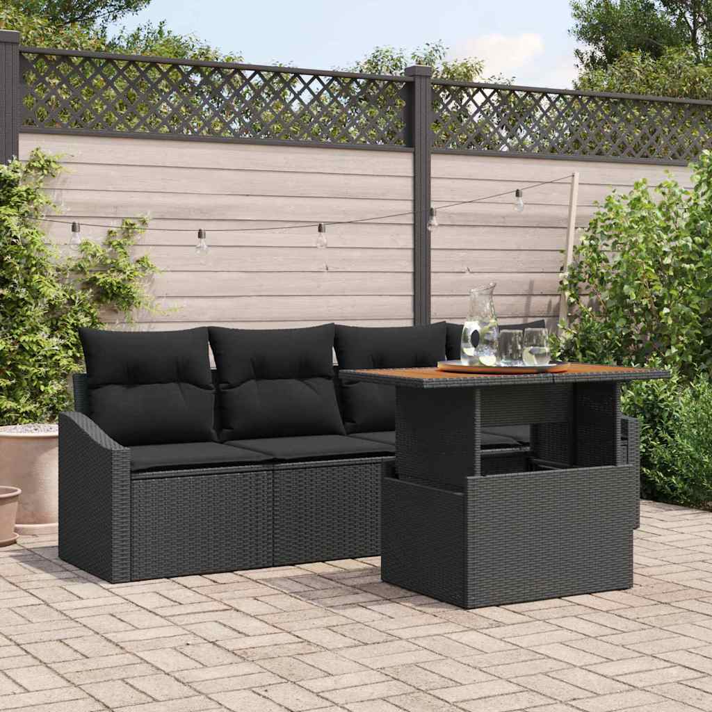 Set Divano da Giardino con archiviazione 5 pcs Nero Poly Rattan