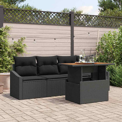 Set Divano da Giardino con archiviazione 5 pcs Nero Poly Rattan