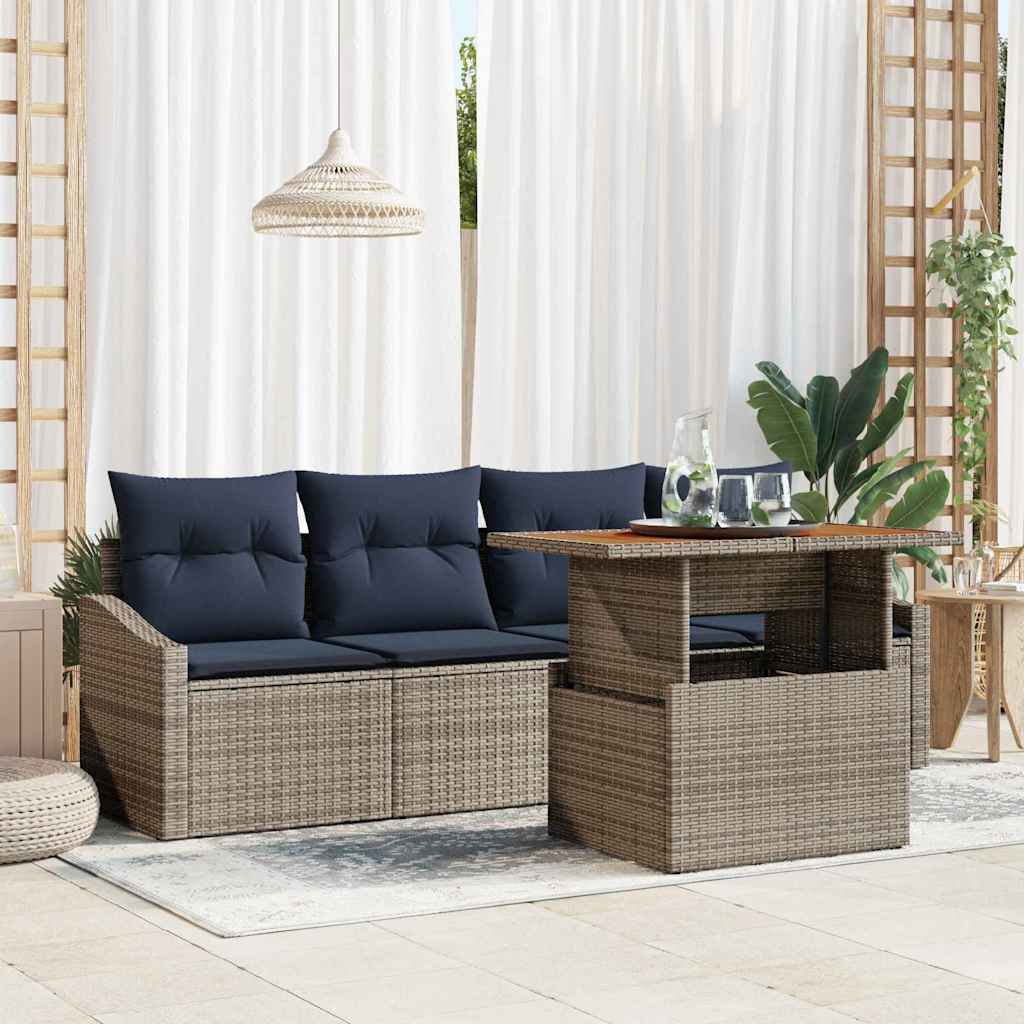 Set Divano da Giardino 5 pcs Grigio Poly Rattan | homemem39