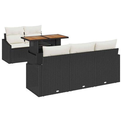 Set Divano da Giardino con archiviazione 6 pcs Nero Poly Rattan