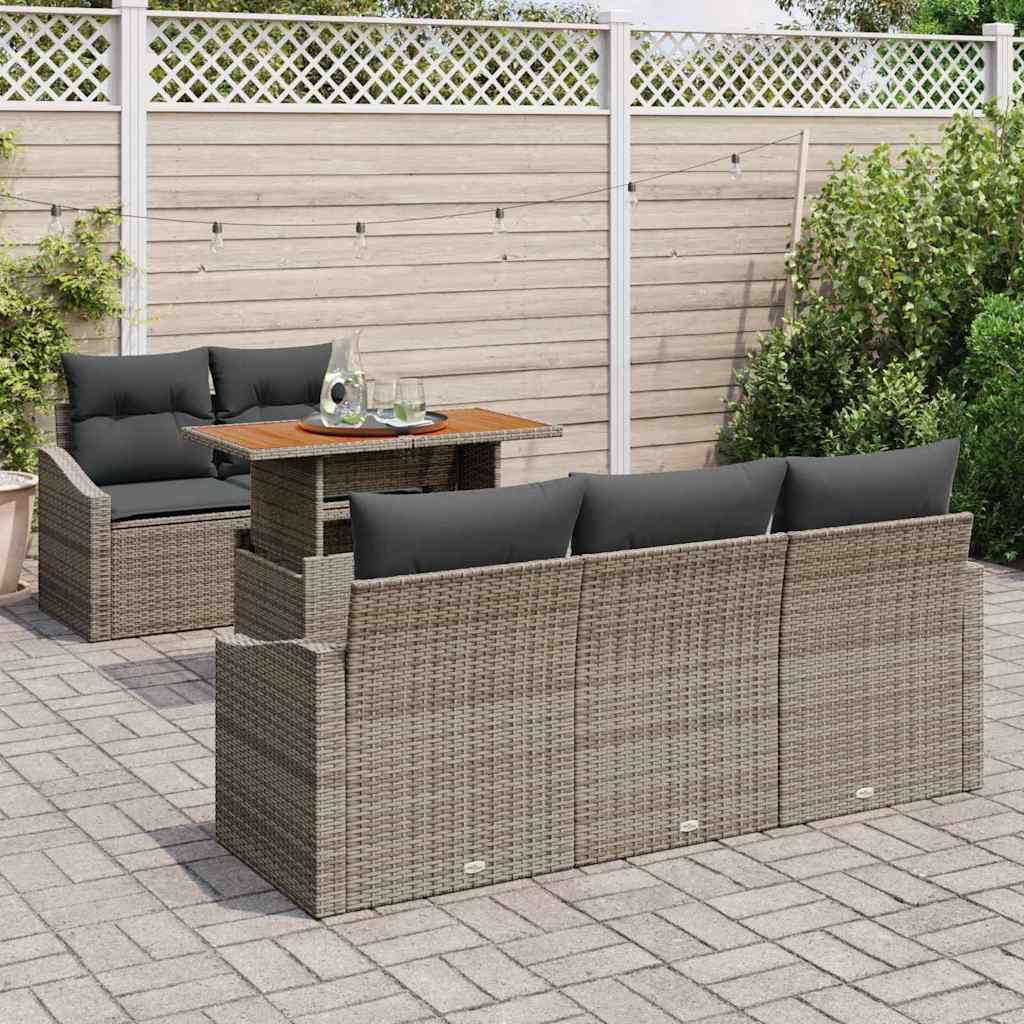 Set Divano da Giardino 6 pcs Grigio Poly Rattan