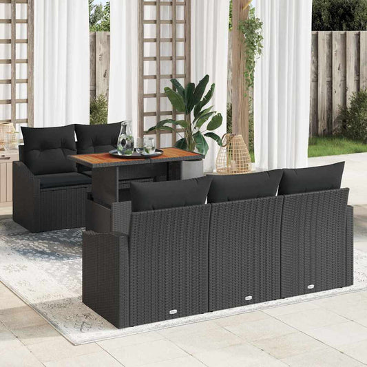 Set Divano da Giardino con archiviazione 6 pcs Nero Poly Rattan