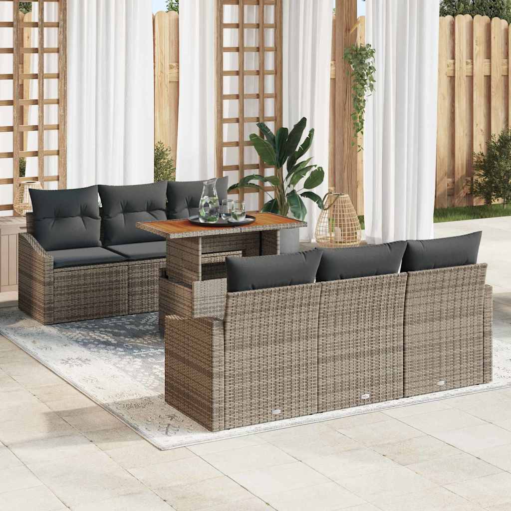 Set Divano da Giardino 7 pcs Grigio Poly Rattan