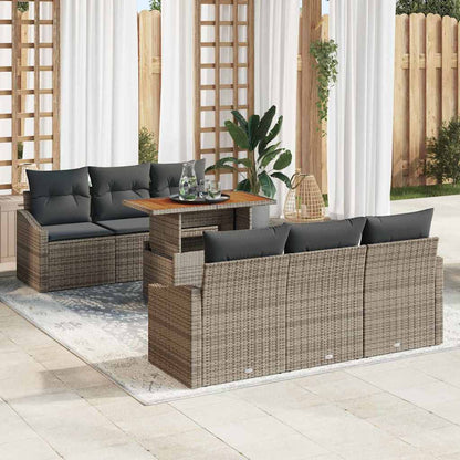 Set Divano da Giardino 7 pcs Grigio Poly Rattan
