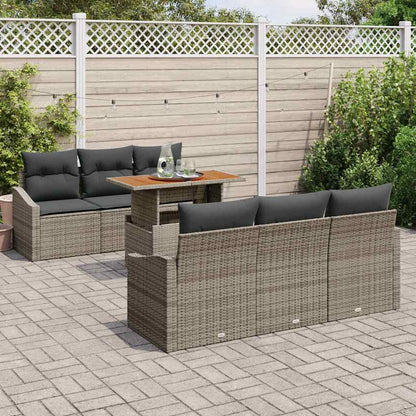 Set Divano da Giardino 7 pcs Grigio Poly Rattan