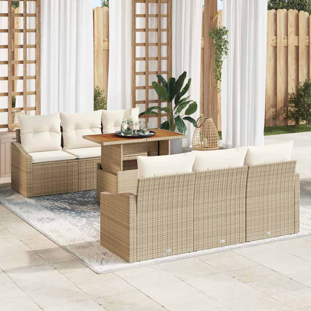 Set Divano da Giardino 7 pcs Beige Poly Rattan