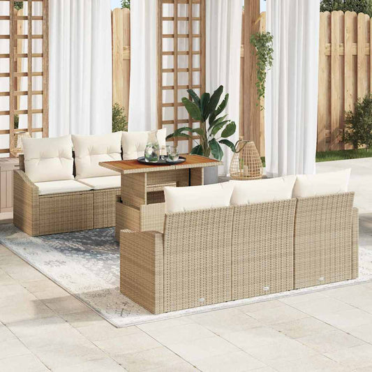 Set Divano da Giardino 7 pcs Beige Poly Rattan