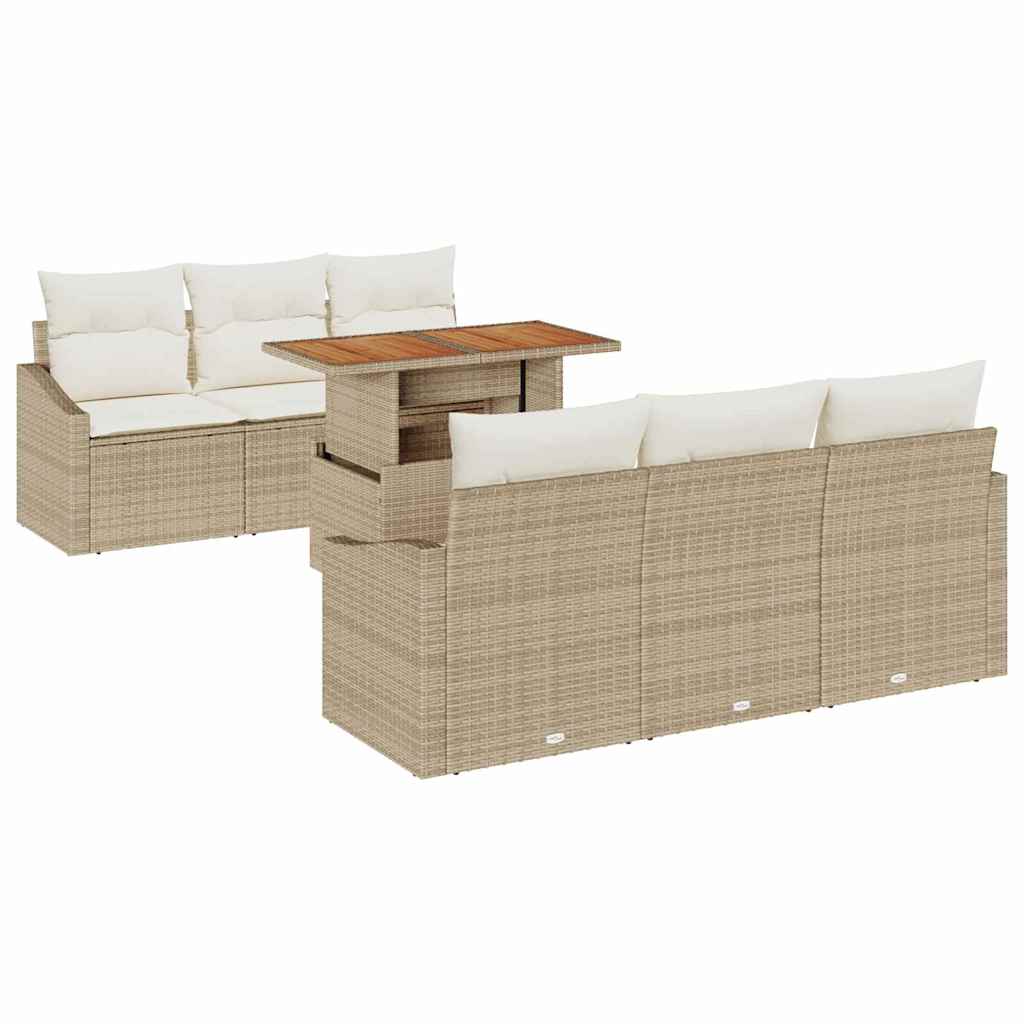 Set Divano da Giardino 7 pcs Beige Poly Rattan