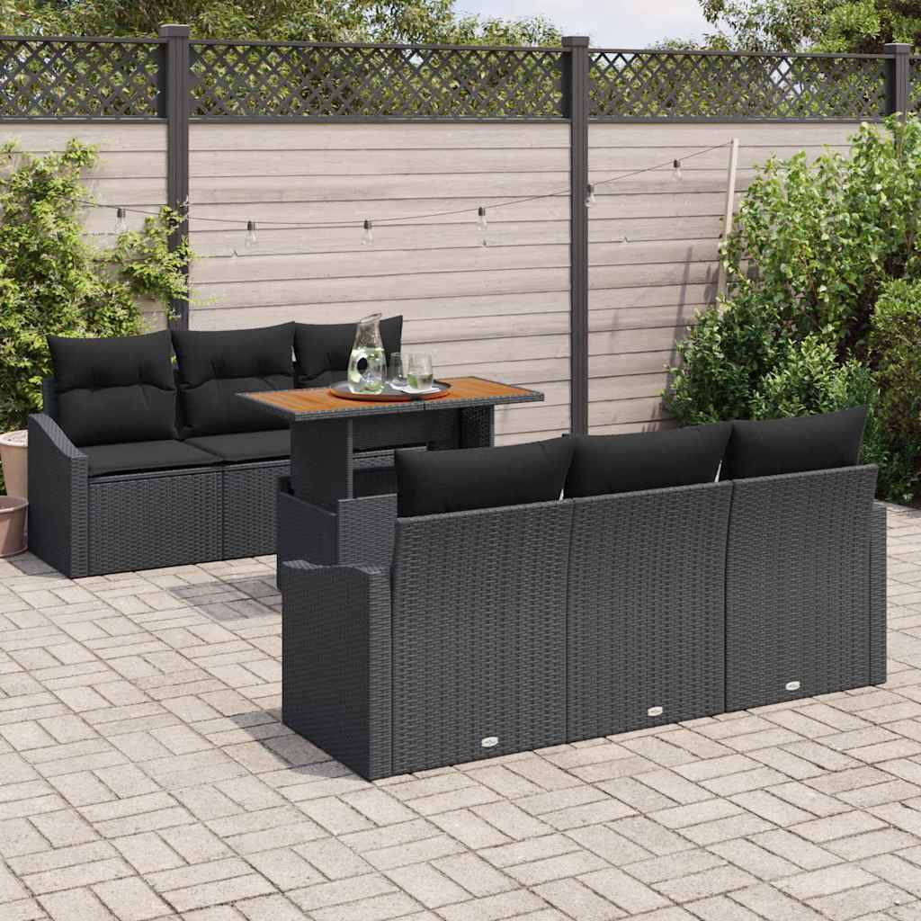 Set Divano da Giardino con archiviazione 7 pcs Nero Poly Rattan