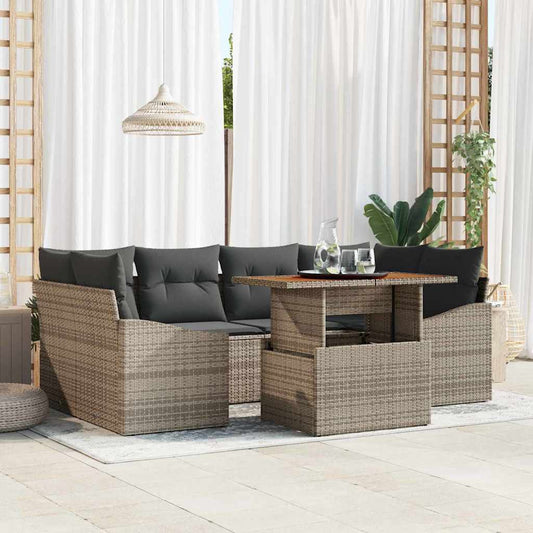 Set Divano da Giardino 7 pcs Grigio Poly Rattan