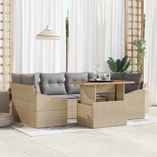 Set Divano da Giardino 7 pcs Beige Poly Rattan - homemem39