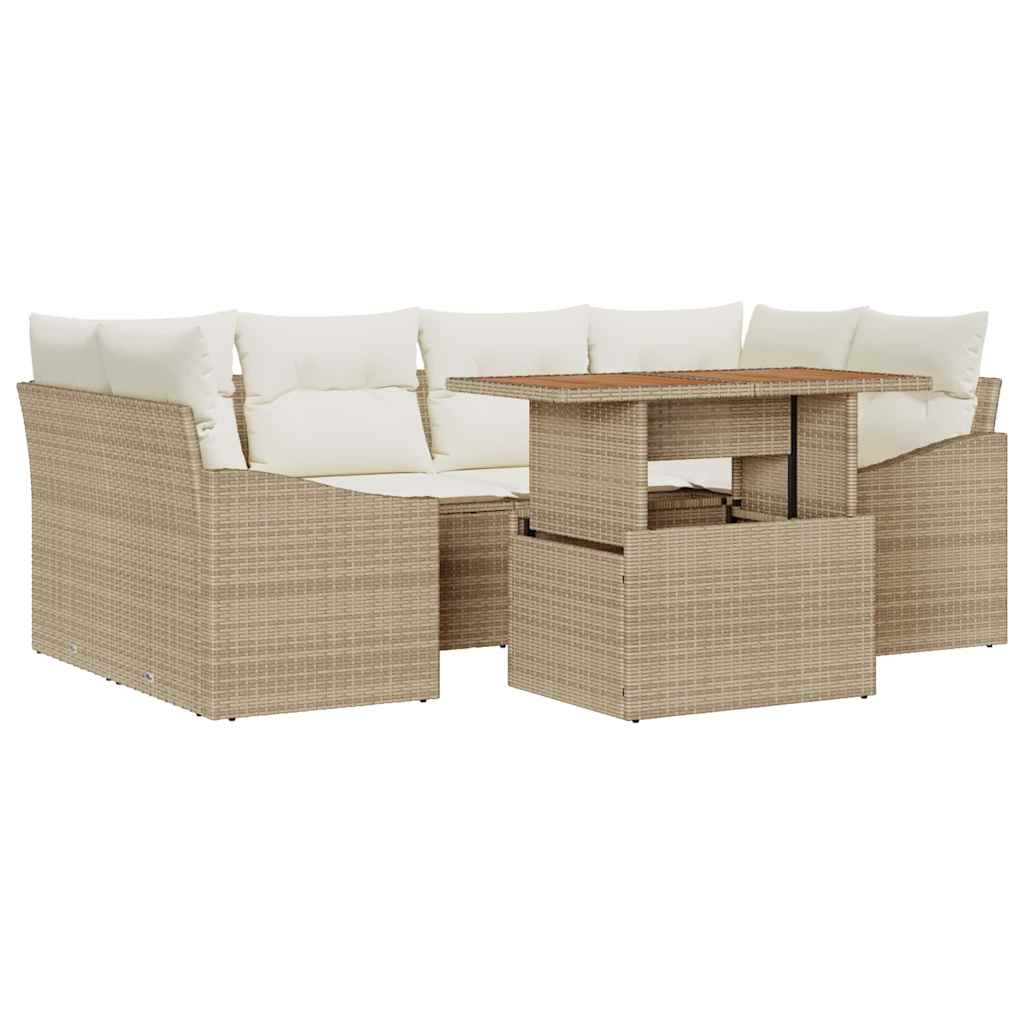 Set Divano da Giardino 7 pcs Beige Poly Rattan | homemem39