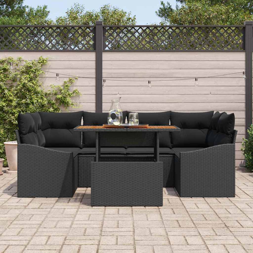 Set Divano da Giardino con archiviazione 7 pcs Nero Poly Rattan