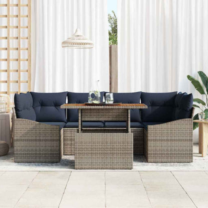 Set Divano da Giardino 7 pcs Grigio Poly Rattan | homemem39
