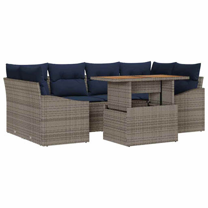 Set Divano da Giardino 7 pcs Grigio Poly Rattan | homemem39