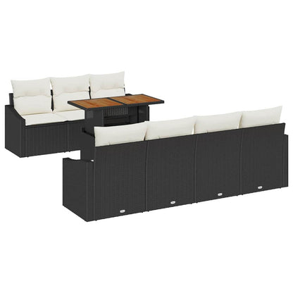 Set Divano da Giardino con archiviazione 8 pcs Nero Poly Rattan