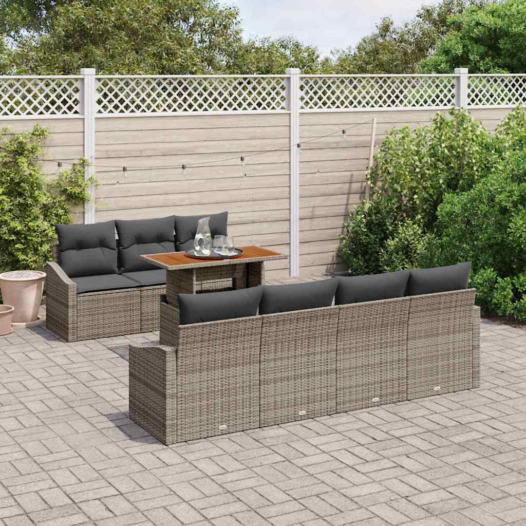 Set Divano da Giardino 8 pcs Grigio Poly Rattan