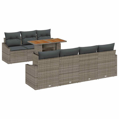 Set Divano da Giardino 8 pcs Grigio Poly Rattan