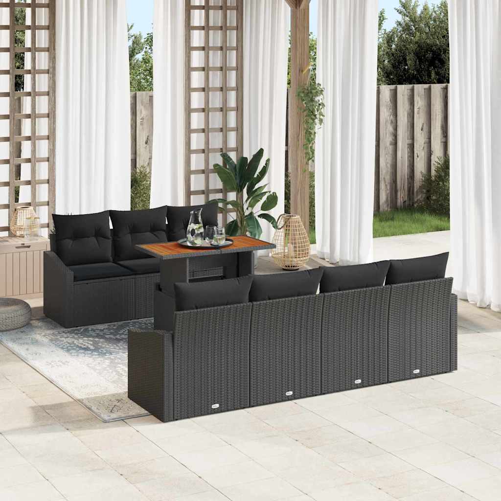 Set Divano da Giardino con archiviazione 8 pcs Nero Poly Rattan