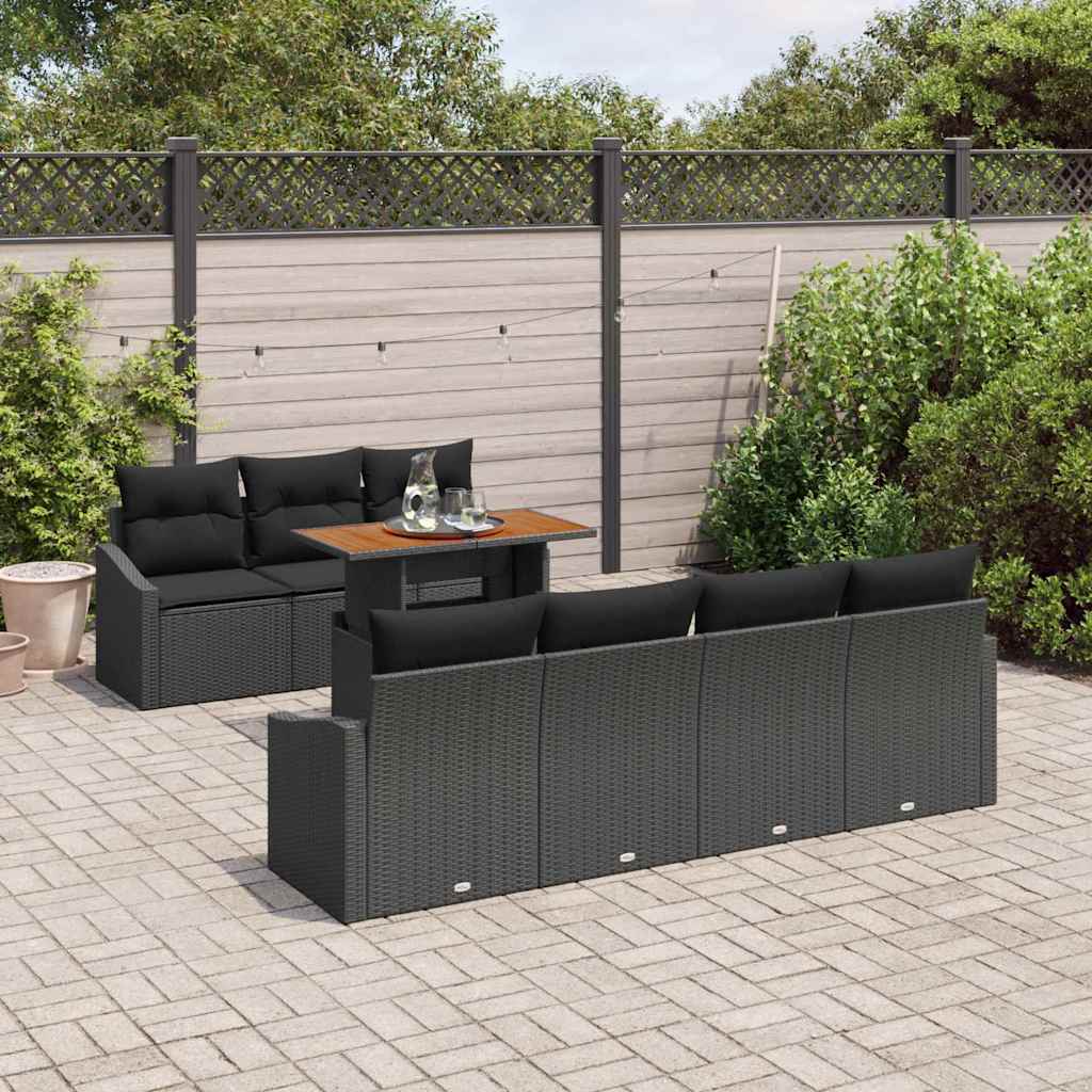 Set Divano da Giardino con archiviazione 8 pcs Nero Poly Rattan